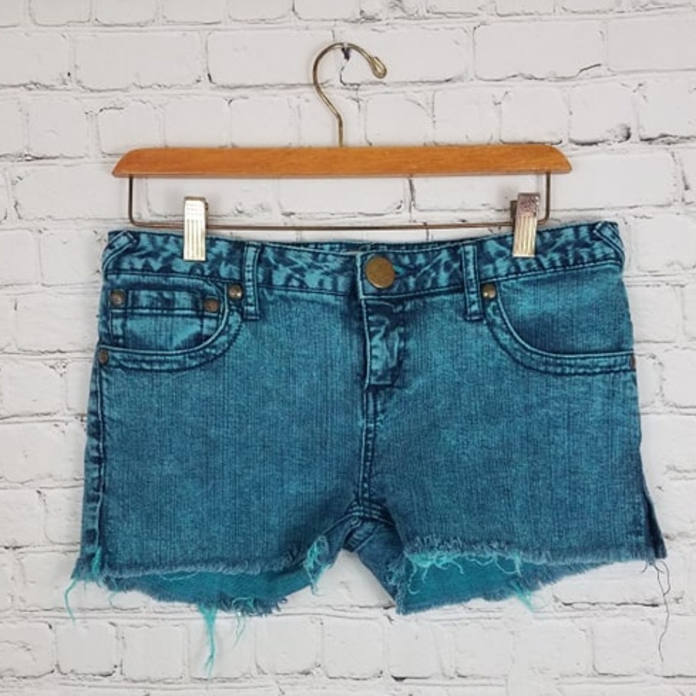 Free People Festival Boho Blue Teal Denim Shorts
